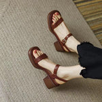 6CM Pu Leather Sandals Block High Heels Women Roma Sandals Open Toe Retro Buckle Sandals Ankle Strap 2023 Trend