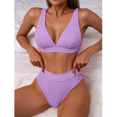 Sexy Ribbed Bikinis Swimwear Women 2023 High Waist Swimsuit Plunging Biquini Black High Cut Summer Beachwear