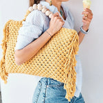 Crochet boho chic Summer fringe beach bag Macrame Tote handbag Beige blue market bag Vintage Style
