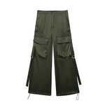 TRAF 2023 New Women 2 Pieces Cargo Pants Sets Spring Summer Female Fashion Loose Trousers And Short Tops Casual Haren Pants