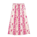 TRAFZA Women New Fashion Summer Suits Pink Sleeveless Backless Crop Top+Printed Drawstring A-Line Skirt Female Bohemian Sets