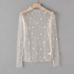 Female Leisure Women Mesh Top Long Sleeve See Through Lace T-shirts Sexy Transparent Fishnet Tops Clubwear Tee Shirts