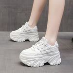 Autumn Women Chunky Sneakers Breathable Leather Casual Shoes 8CM Wedge Heels Platform Shoes Chaussures Femme Sports Dad Shoes