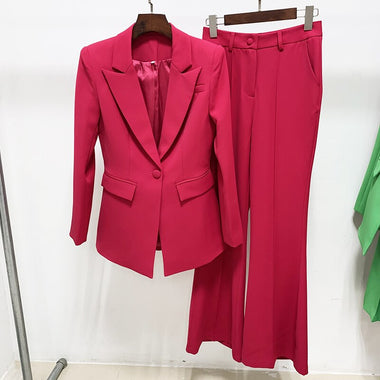 HIGH STREET Newest 2023 Runway Designer Suit Set Women's Single Button Blazer Flare Pants Suit