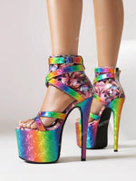 High Platform Super High Thin Heel Stiletto Sandals For Women Sexy Fashion Dance Sandals Shoes Lace Up Wedding Dress 2023 Spring