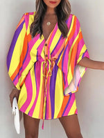 Spring Summer Dress 2023 New In Fashion Beach Style Sexy Dress V-neck Lace Up Print Loose Skirt Elegant Party Dresses for Women