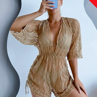 2023 3PCS Lace Hollow Out Bikini For Women Sexy Swimwear Female Pleated Cover Up Swimsuit Beach Wear New Brazilian Bathing Suit