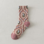 Pink Socks Embroidery Flower Harajuku Retro Vintage Women Socks College Style High School Girls Japanese Kawaii Cute Long Socks
