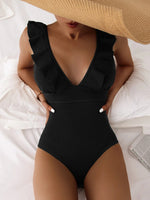 Gossina 2023 New Sexy Female Swimsuit Vintage One Piece Ruffled Push Up Solid Red Swimwear Women Monokini Padded Bathing Suits