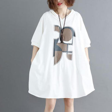 2023 Casual Geometric Printed Fashion Hooded Dresses Women's Clothing Loose Mori Girl Style Summer Spliced Straight Mini Dress