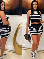 FQLWL Summer Apricot Bodycon Pink Stripe 2 Two Piece Sets Casual Vacation Outfits For Women 2023 Green Sexy Booty Shorts Set