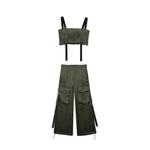 TRAF 2023 New Women 2 Pieces Cargo Pants Sets Spring Summer Female Fashion Loose Trousers And Short Tops Casual Haren Pants