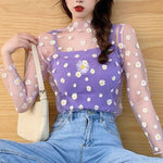 Female Leisure Women Mesh Top Long Sleeve See Through Lace T-shirts Sexy Transparent Fishnet Tops Clubwear Tee Shirts