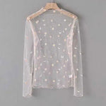 Female Leisure Women Mesh Top Long Sleeve See Through Lace T-shirts Sexy Transparent Fishnet Tops Clubwear Tee Shirts