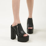 2023 New Arrivals Roman Retro Style Platform Sandals Shoes Woman Super High Heels Black Narrow Band Zipper Design Comfy Lady