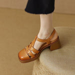 Vintage Fashion Women Sandals Office Ladies Pumps Chunk Heels Platforms Buckle Shoes Woman 2023 Summer