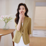 #5262 Summer White Pink Yellow Short Blazer Coat Women Single Button Sexy Thin Office Blazer Female Slim Pockets Korean Style