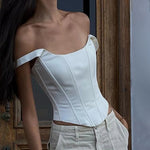 Tawnie Y2K Satin Off Shoulder Corset Cropped Top Women Sleeveless Backless Sexy Strapless Vest Skinny 2023 Summer Tank Tube Tops