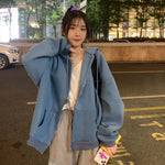Women Hoodies 2023 Autumn Retro Solid Color Zip Up Oversized Sweatshirts Harajuku Korean Version Long Sleeve Hooded Jackets Coat