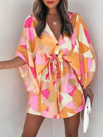 Spring Summer Dress 2023 New In Fashion Beach Style Sexy Dress V-neck Lace Up Print Loose Skirt Elegant Party Dresses for Women