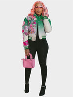 FQLWL Autumn Streetwear Print Jackets For Women 2023 Letter Long Sleeve Graphic Singlebreasted Jackets Black Varsity Jackets