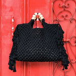 Crochet boho chic Summer fringe beach bag Macrame Tote handbag Beige blue market bag Vintage Style