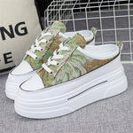 Summer Cloth Breathable Half Slippers Women's Outer Wear Without Heel Inner Heightening 8cm Thick Bottom Slip on Lazy Sneakers