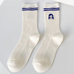 Spring Autumn Cotton Funny Harajuku Striped Women High Long Socks Kawaii Cute Japanese Sports Girls White Blue Cartoon Stockings