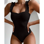 Gossina 2023 New Sexy Female Swimsuit Vintage One Piece Ruffled Push Up Solid Red Swimwear Women Monokini Padded Bathing Suits