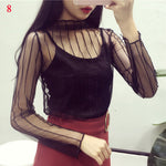 Female Leisure Women Mesh Top Long Sleeve See Through Lace T-shirts Sexy Transparent Fishnet Tops Clubwear Tee Shirts