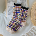 New Purple Socks Women Ethnic Embroidery Harajuku Crew Socks Japanese Korean Fashion Vintage Streetwear Kawaii Long Socks Women