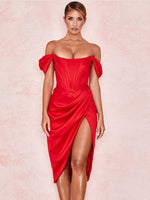 High Quality Satin Bodycon Dress Women Party Dress 2021 New Arrivals White Midi Bodycon Dress Celebrity Evening Club Dress
