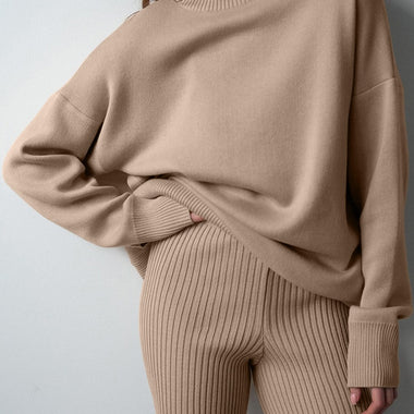 Women Sweater Suits Knitted Oversized Tracksuit Casual Long Sleeve Pullover High Waist Straight Pants Two Piece Sets Women 2023