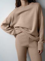 Women Sweater Suits Knitted Oversized Tracksuit Casual Long Sleeve Pullover High Waist Straight Pants Two Piece Sets Women 2023