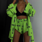 Letter Print Bandage Casual Tracksuit Women Cotton Linen Two Piece Set Summer Shirt Top Vacation Shorts Outfits Matching Suits