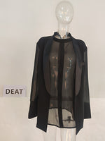 DEAT Fashion Women's Blazer Fake 2 Pcs O-neck Splicing Translucent Gauze Long Sleleve Suit Jackets Autumn 2023 New Tide 17A2746