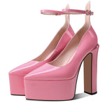 Platform Pumps For Women Chunky High Heel Ankle Strap Fashion Pointed Toe Brand New Shoes 2022 Trendy Sexy Luxury Shoe Summer