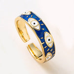Fashion Aesthetic Evil Blue Eyes Finger Rings for Women Oil Dripping Stainless Steel Rings Adjustable Opening Ring Jewelry Gifts