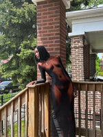 Kliou Y2K 3D Body Print Maxi Dress Women Aesthetic Long Sleeve Unique Sexy Body-Shaping Attirewear Robe Party Clubwear Clothing