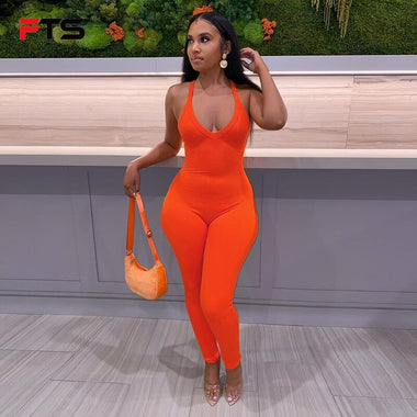 FTS 2022 Fashion Summer Streetwear Low Chest Sexy Bodycon High Waist Elegant Women Clothes One Piece Romper White Jumpsuit