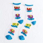 Flower Embroidery Crystal Silk Socks Summer Ultra-Thin Transparent Women Socks Mesh Fishnet Lace Harajuku Retro Crew Socks Women