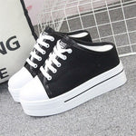 Elegant Black White Canvas Platform Wedge Slippers Women Mules Shoes Leisure Stealth Increase Slippers Woman Closed Toe Sandals