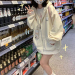 Zip Up Hoodie Star Embroidery Hip Hop Hoodies Women Clothing Japanese Fashion Kawaii Loose Sweatshirt Clothes Tops Sweatshirt