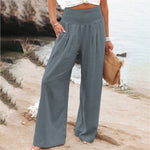 Women Cotton Linen Loose Wide Leg Pants 2023 Spring Summer Office Lady Casual Solid Jogger Elastic Waist Oversized Trousers