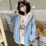Zip Up Hoodie Star Embroidery Hip Hop Hoodies Women Clothing Japanese Fashion Kawaii Loose Sweatshirt Clothes Tops Sweatshirt