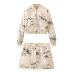 TRAF Women Spring Pilot Jackets Skirt Sets 2023 Fashion Print Long Sleeved Short Coats Pockets Elastic Waist Mini Skirts Outwear