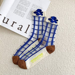 Ultra-thin Transparent Crystal Silk Socks Women Fashion Summer Harajuku Crew Socks Retro Flower Streetwear Elastic Long Socks
