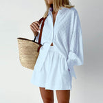 2023 New Beach Shirt Shorts Two-Piece Set Women Summer Casual Tracksuit Female Loose Long Sleeve Top Suit Lounge Wear Homewear
