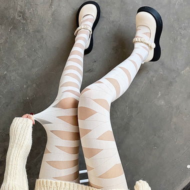 Gothic Cross Strap Sheer Pantyhose Tights Women Lolta Harajuku Temptation Knee JK Thigh High Socks Sexy Lolita Black Stockings