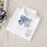 Women White Blouses Shirts Short Sleeve Print Rabbit Lapel 2023 Summer Tops Female Clothing Preppy Style JK Uniform Blusas